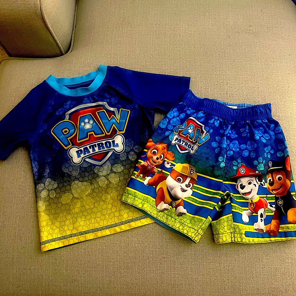 Paw Patrol 2 Piece Swim Suit - Top & Swim trunks - Size 2T - EUC Like New!